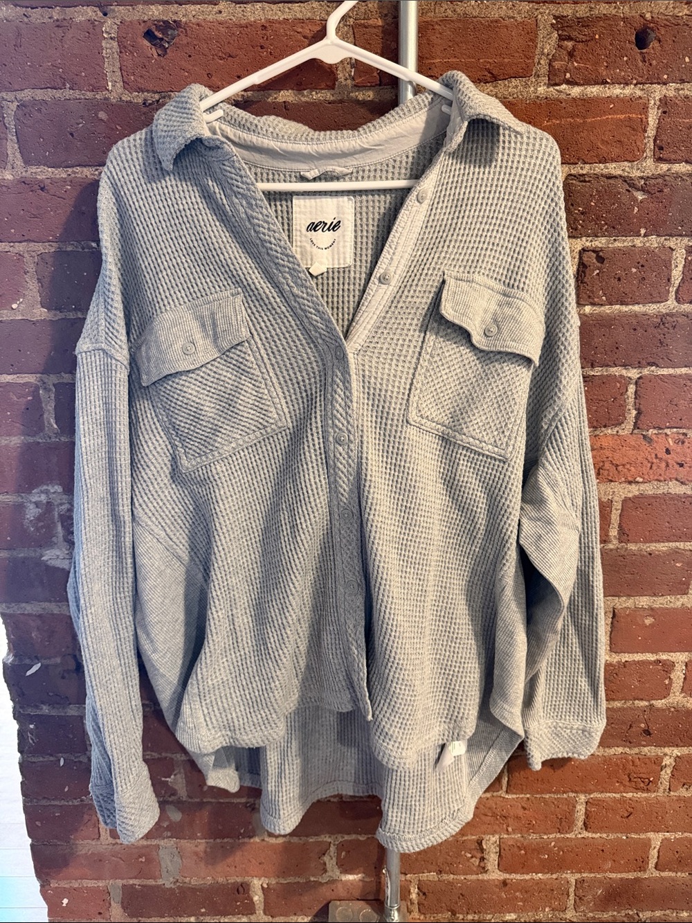 aerie Women’s Light Gray Waffle Knit Zip-Up Sweater